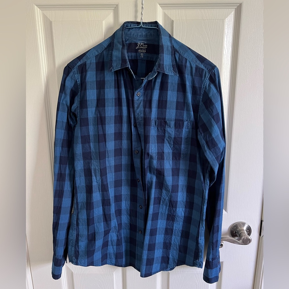 Jcrew slim indigo plaid shirt